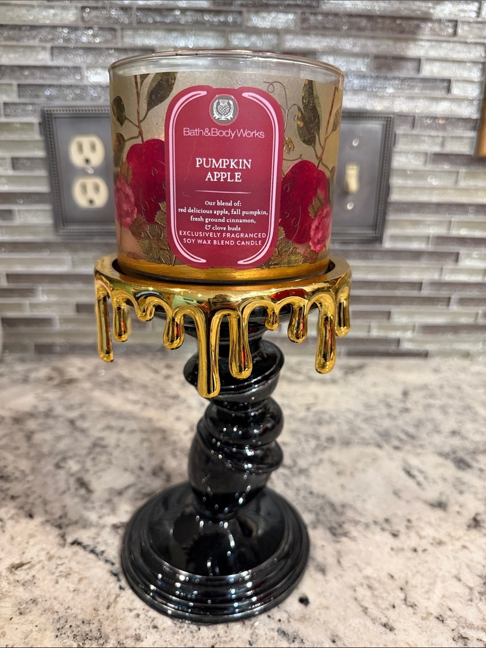 Bath & Body Works Candle pedestal Halloween dripping Gold